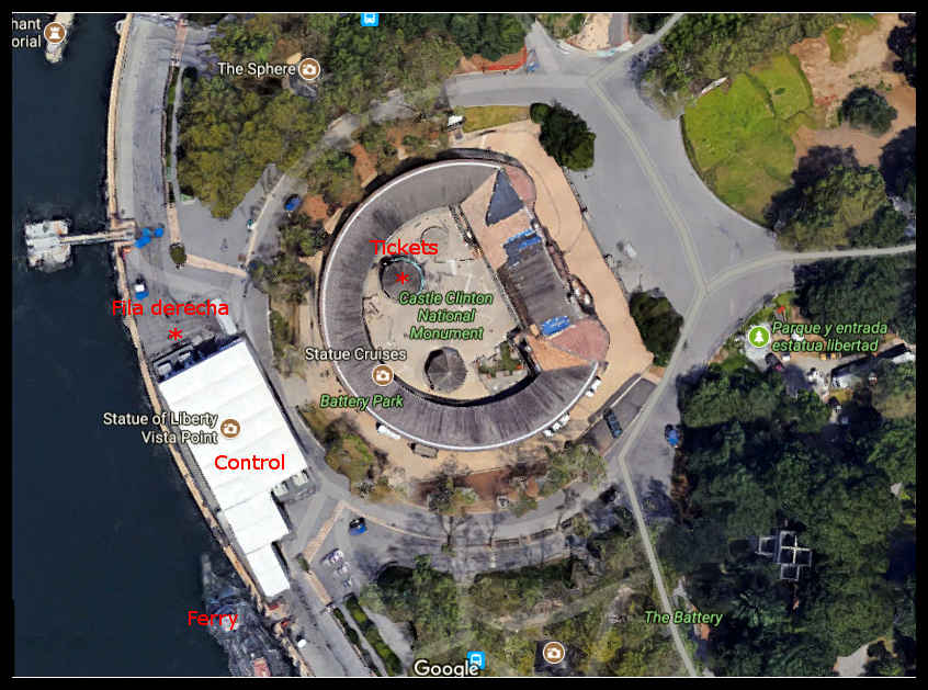 Mapa del recinto para comprar los tickets y visitar La Estatua de la Libertad